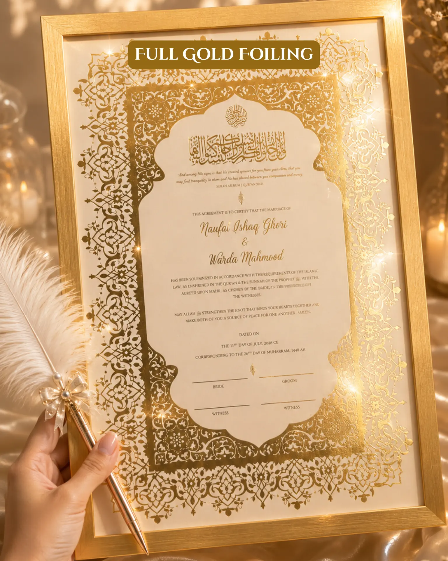 Personalized gold-foiled Nikah certificate — view 4